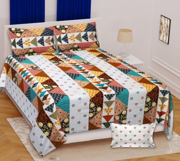 Sanganeri Handblock colored triangle King size bedcover