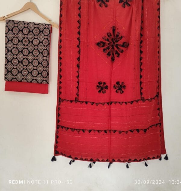 Handblock ajrak Applique unstiched suit