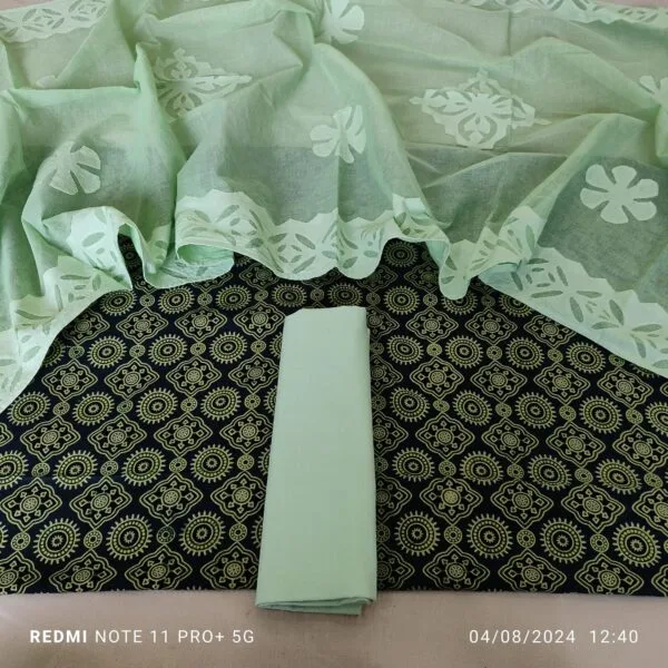 Handblock Applique Suit with Ajrak Kurti