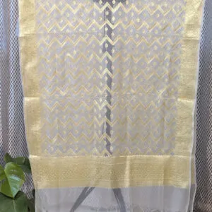 Banarasi Kora silk Dupatta (Natural zig zag buti) | Save 40%