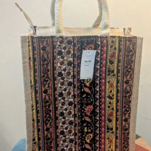 Handmade Jute lunch Bag (Black Stripe Print) | Save >40 %