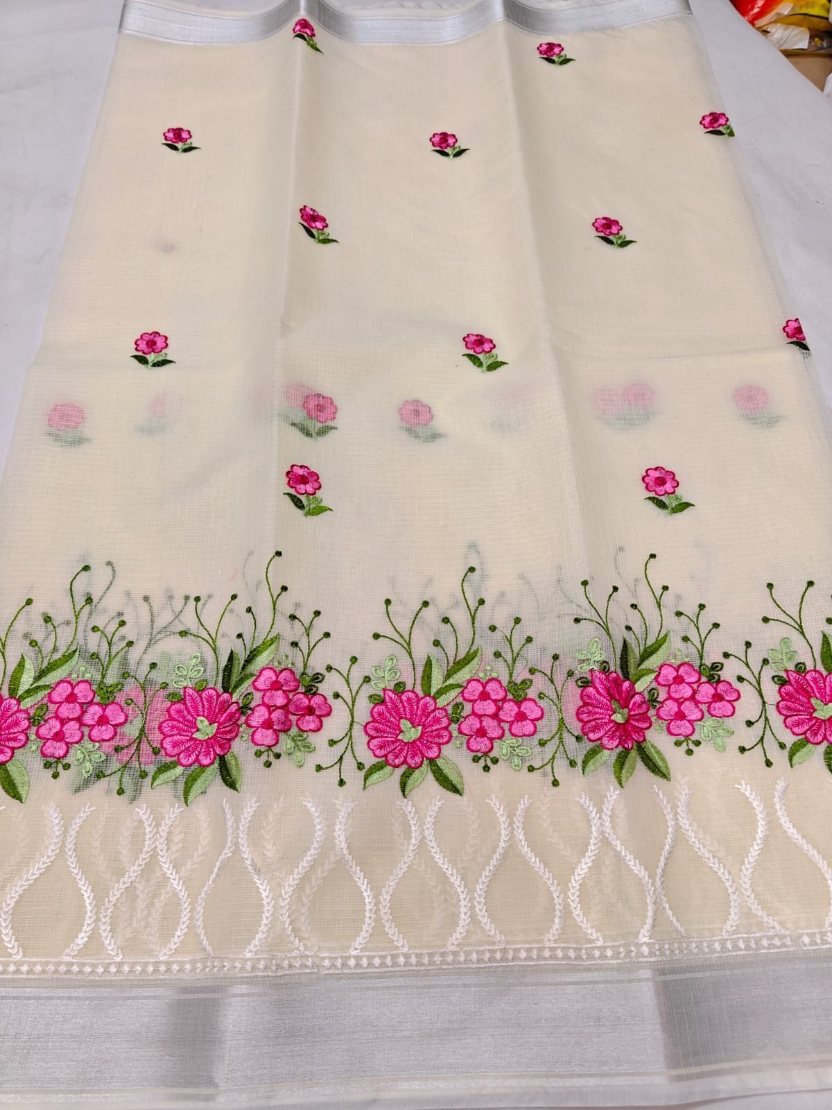 Em KD 85 lemon Embroidered Kota Doriya Saree