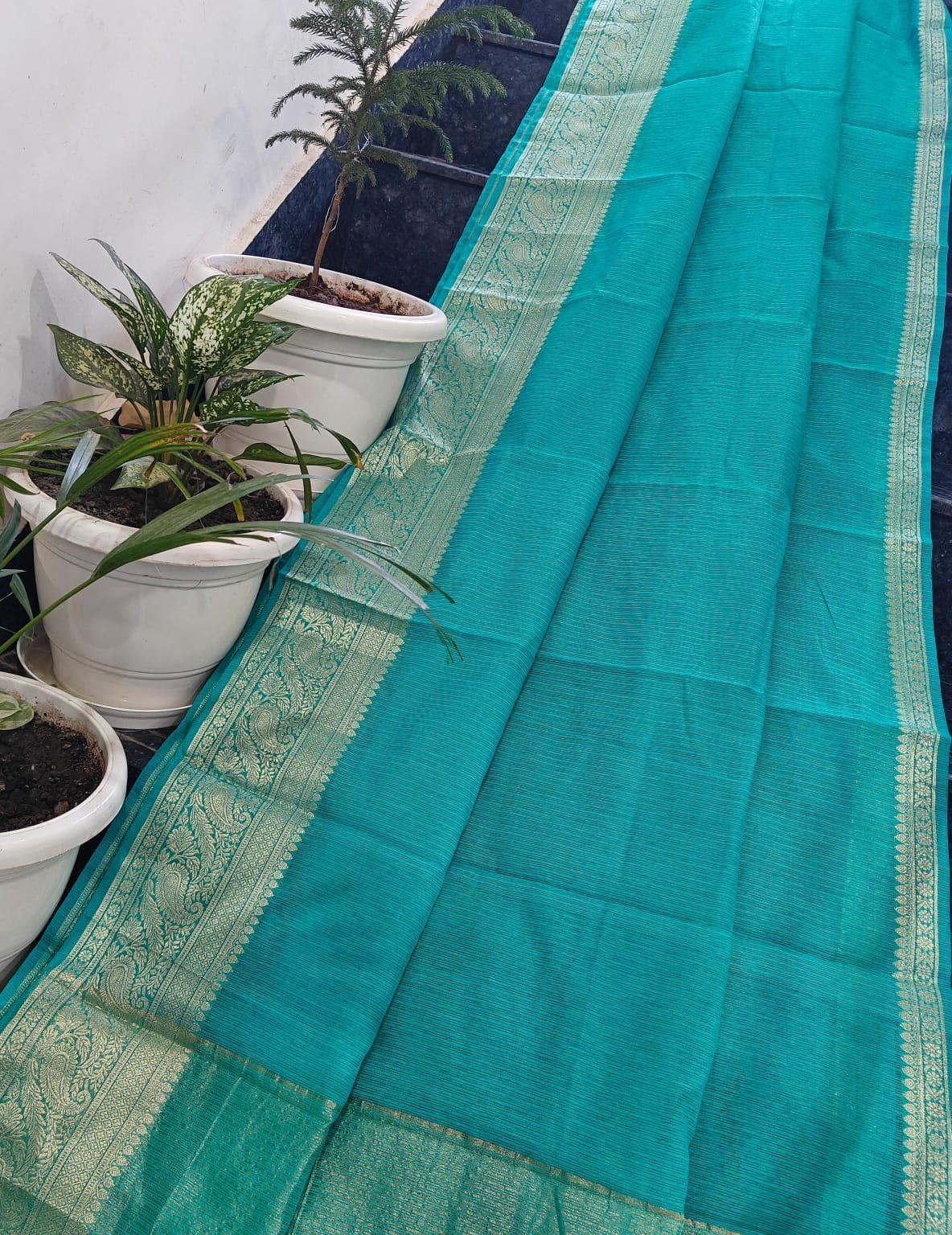 KD80zari border blue Kota doria saree