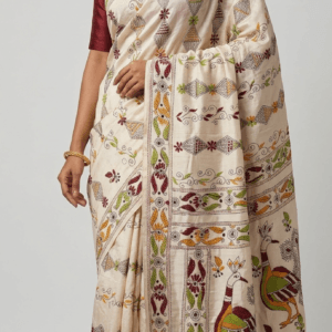 Handcrafted Bengal Kantha Stitch Saree in Bangalore Silk
