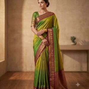 Green cotton saree