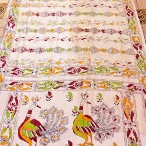 Handcrafted Bengal Kantha Stitch Saree in Bangalore Silk