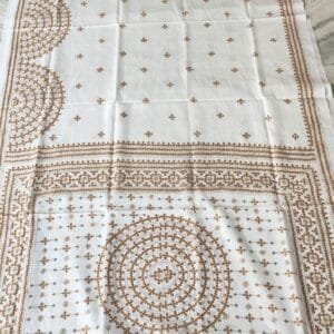 White Bengal Kantha Stitch Saree in Bangalore Silk with traditional hand embroidery