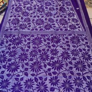 Royal Purple Bengal Kantha Stitch Saree in Bangalore Silk with floral hand embroidery