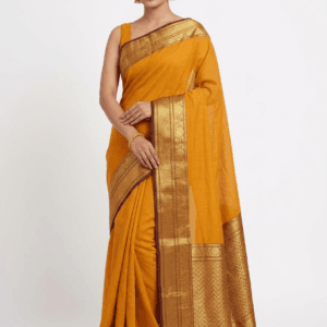 Mustard Gold Narayanpet Mercerised Cotton Saree with woven golden border