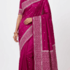Magenta Bengal Kantha Stitch Saree in Bangalore Silk with traditional hand embroidery