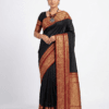 Navy Blue and Maroon Narayanpet Mercerised Cotton Saree with golden woven border