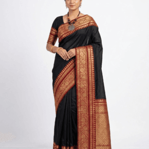 Navy Blue and Maroon Narayanpet Mercerised Cotton Saree with golden woven border
