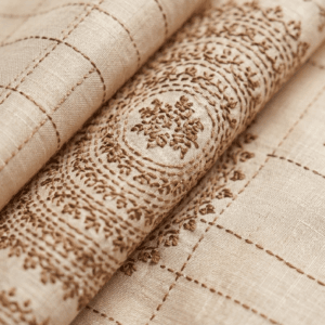 White Bengal Kantha Stitch Saree in Bangalore Silk with traditional hand embroidery