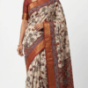 Ivory Kalamkari Cotton Silk Saree with floral vine motifs and zari border