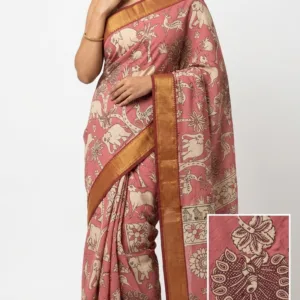Pink Kalamkari Cotton Silk Saree with Nizam Border| Save