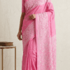 Pink Bengal Kantha Stitch Saree in Bangalore Silk with traditional hand embroidery