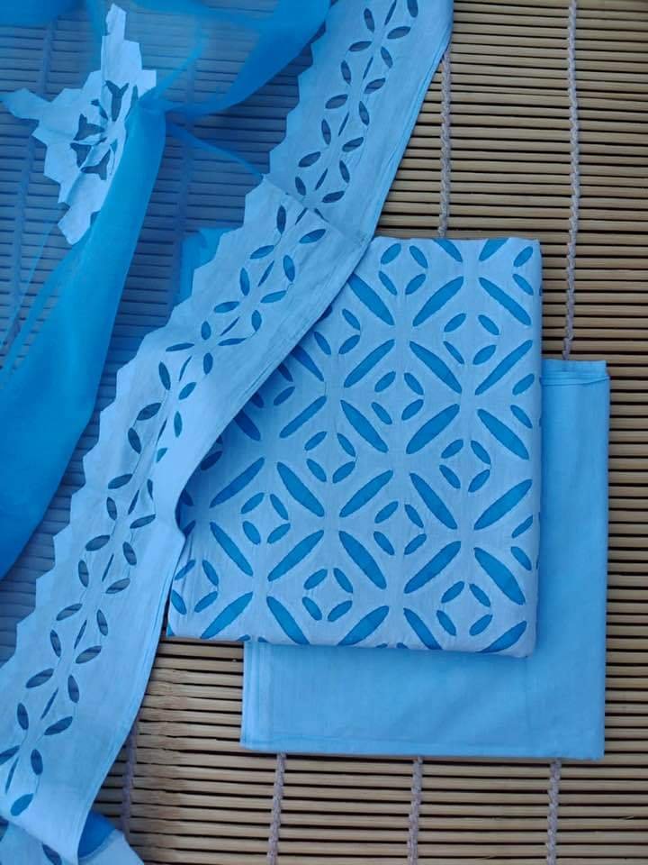 applique blue fold17 Applique Handwork cotton material