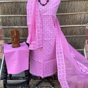 Applique Handwork cotton Material Pink