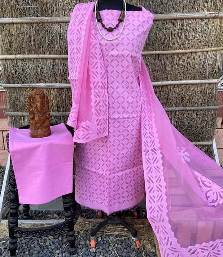 Applique Handwork cotton Material Pink Applique Handwork cotton Material Pink
