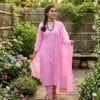 Applique Handwork cotton Material Pink