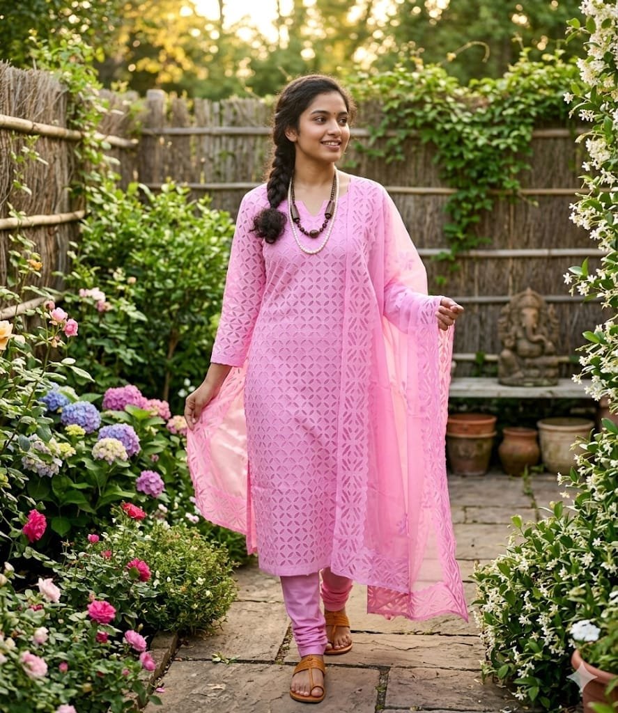 Applique Handwork cotton Material Pink Applique Handwork cotton Material Pink