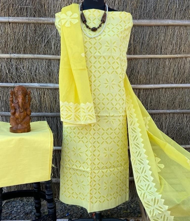 Applique Handwork Cotton yellow Material Applique Handwork Cotton yellow Material