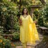 Applique Handwork Cotton yellow Material