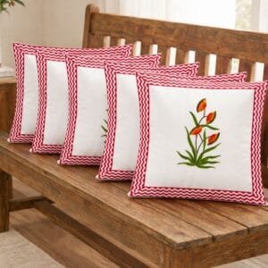 Hand Block Printed Cotton Cushion Covers Set of 5 Floral Design 16x16 Inch