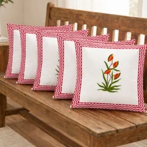 Hand Block Printed Cotton Cushion Covers Set of 5 – Floral Border Design