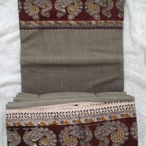 Grey Handcrafted Kalamkari Cotton Saree with traditional paisley border design and blouse piece