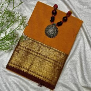 Mustard Gold Narayanpet Mercerised Cotton Saree with woven golden border