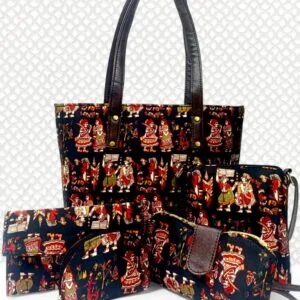 Handcrafted Tribal Art Cotton Fabric Bag Combo Set – 5 Piece Collection