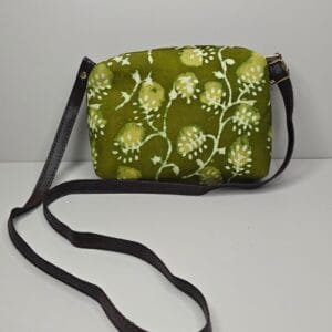 Green Hand Block Print Sling Bag for Women with Adjustable Shoulder Strap