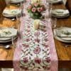 Pink Floral Hand Block Printed Table Runner for 6 Seater Dining Table