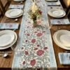 Blue Floral Hand Block Printed Table Runner on 6 Seater Dining Table