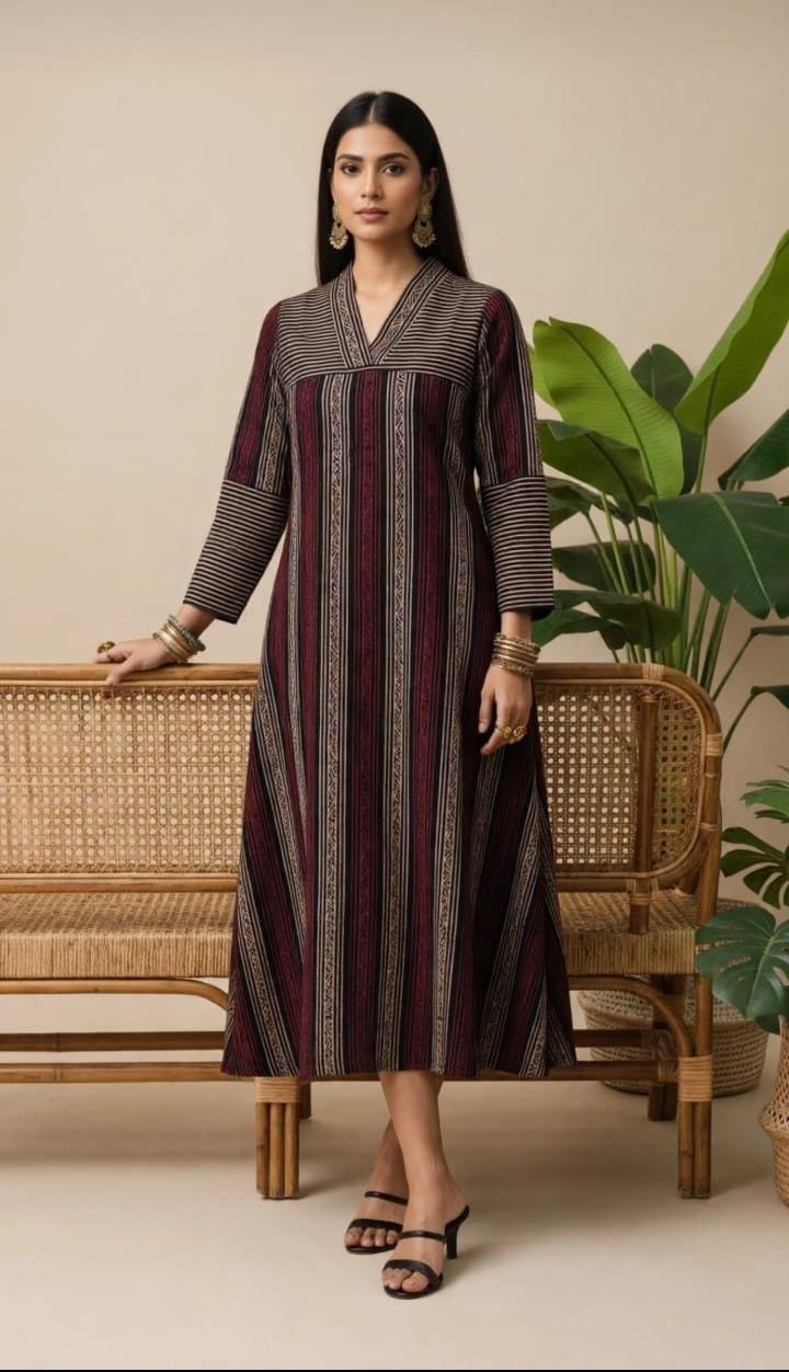ajrak black one piece Natural dye Ajrak print one piece online India"