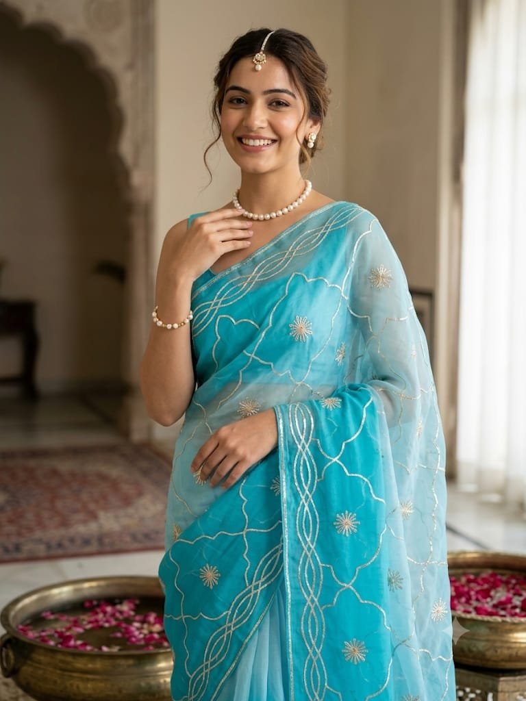 light blue gotta patt2i Rajputi Gotta patti Saree | online |Urbanshilp