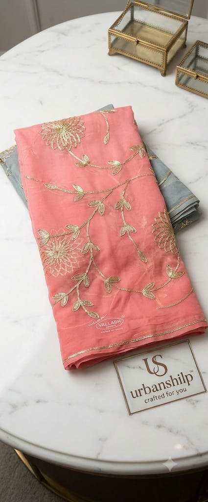 pink shades gotta patti2 Handcrafted light pink Gota Patti saree from Rajasthan, Urbanshilp