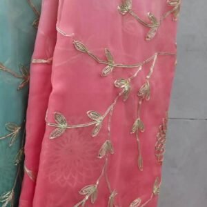 Handcrafted light pink Gota Patti saree from Rajasthan, Urbanshilp